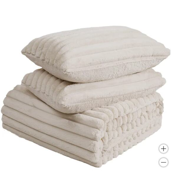 FRYE 2” Jacquard Channel, Faux Fur Comforter Set Cream - Picture 2 of 5